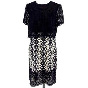 NWT 300$ size 6 ANNA SUI embroidered eyelet geo dress designer fall knit lace
